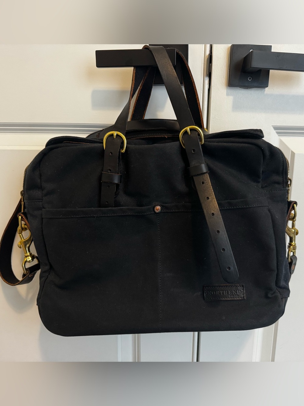 North End Bag Co. Black Canvas Leather-Trim Work Bag